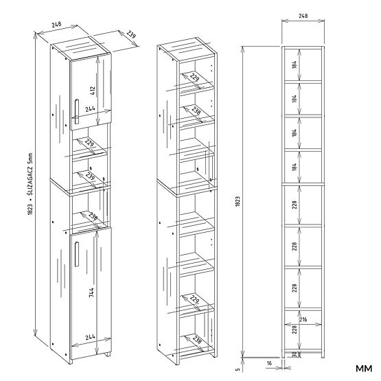 ALVO 2D FEHÉR FÜRDŐSZOBAI SZEKRÉNY 8 POLC 2 AJTÓ FÜRDŐSZOBAI SZEKRÉNY