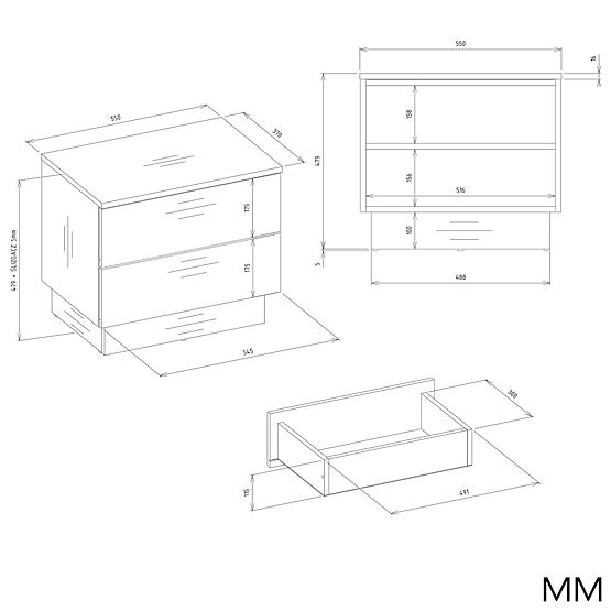 AMBER 2S éjjeliszekrény 2 fiókkal hálószobába KAŠMÍR Bézs