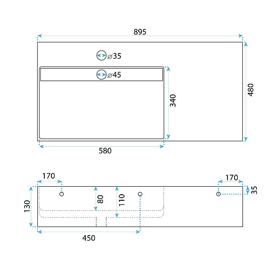 Archi 90 CM Szürke Matt Konglomerátum Mosdókagyló