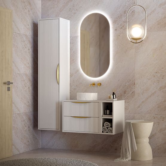 Avila 2.0 mosdó alatti szekrény, 60 cm, bordázott, arany fogantyúk, fehér