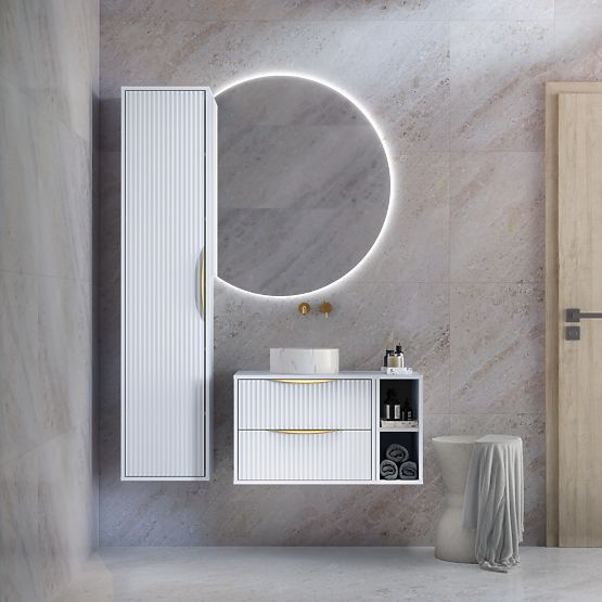 Avila 2.0 mosdó alatti szekrény, 60 cm, bordázott, arany fogantyúk, fehér