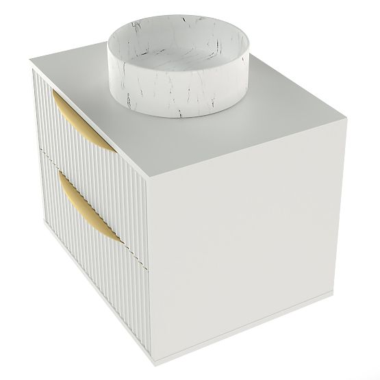 Avila 2.0 mosdó alatti szekrény, 60 cm, bordázott, arany fogantyúk, fehér