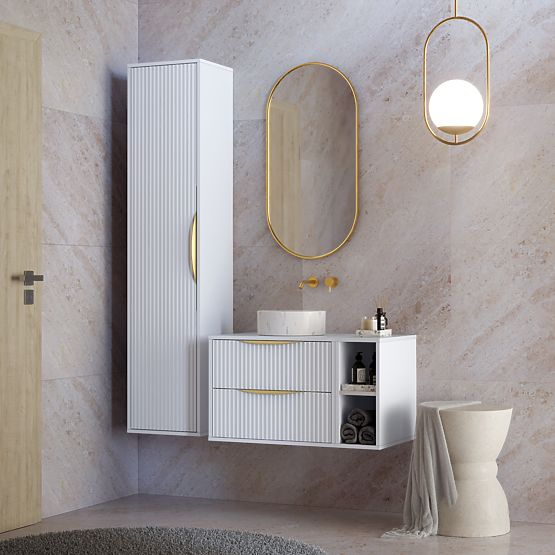 Avila 2.0 mosdó alatti szekrény, 60 cm, bordázott, arany fogantyúk, fehér