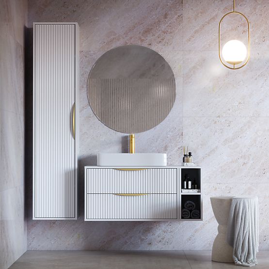 Avila 2.0 mosdó alatti szekrény, 80 cm, bordázott, arany fogantyúk, fehér