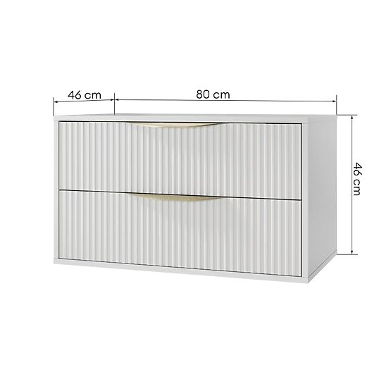 Avila 2.0 mosdó alatti szekrény, 80 cm, bordázott, arany fogantyúk, fehér