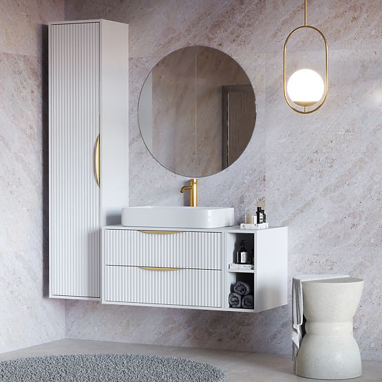 Avila 2.0 mosdó alatti szekrény, 80 cm, bordázott, arany fogantyúk, fehér