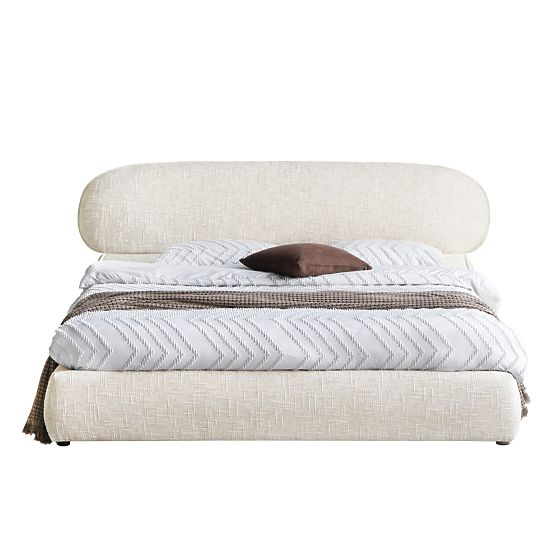 Avola kárpitozott ágy 160x200 cm, ráccsal és tárolóval, világos bézs, lekerekített