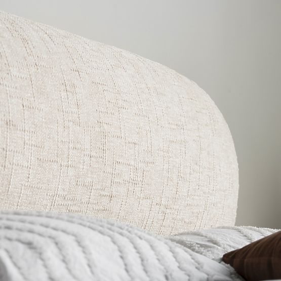 Avola kárpitozott ágy 160x200 cm, ráccsal és tárolóval, világos bézs, lekerekített