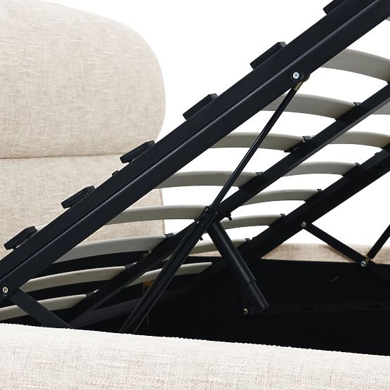 Avola kárpitozott ágy 160x200 cm, ráccsal és tárolóval, világos bézs, lekerekített