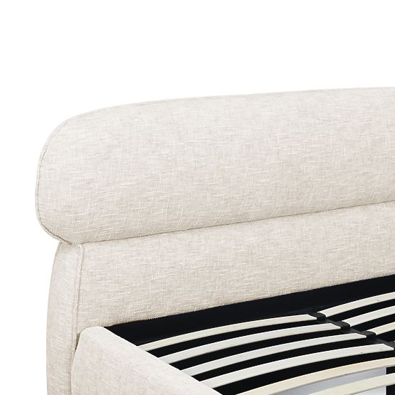 Avola kárpitozott ágy 160x200 cm, ráccsal és tárolóval, világos bézs, lekerekített