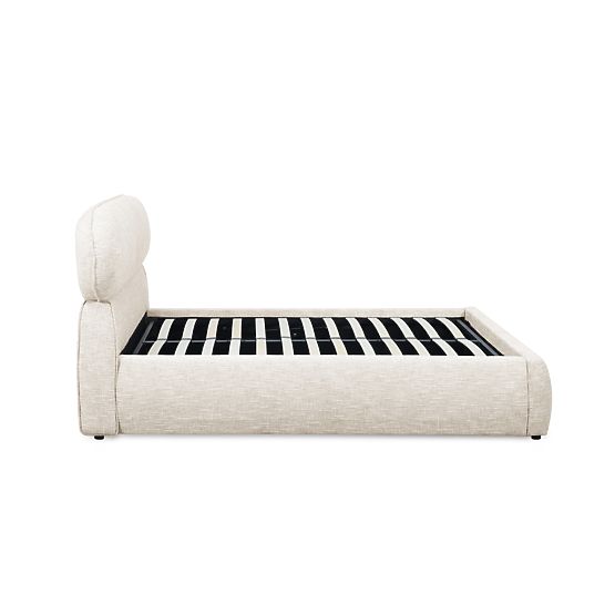 Avola kárpitozott ágy 160x200 cm, ráccsal és tárolóval, világos bézs, lekerekített