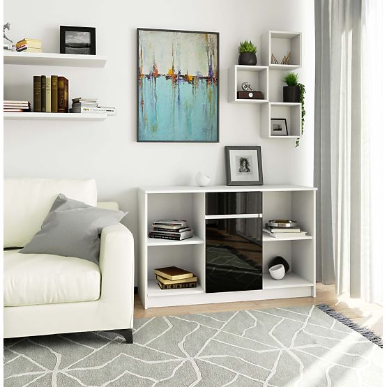 B-17 KOMÓD 120 cm 1 FIÓK 1 AJTÓ PK FEHÉR / FEKETE FÉNYES