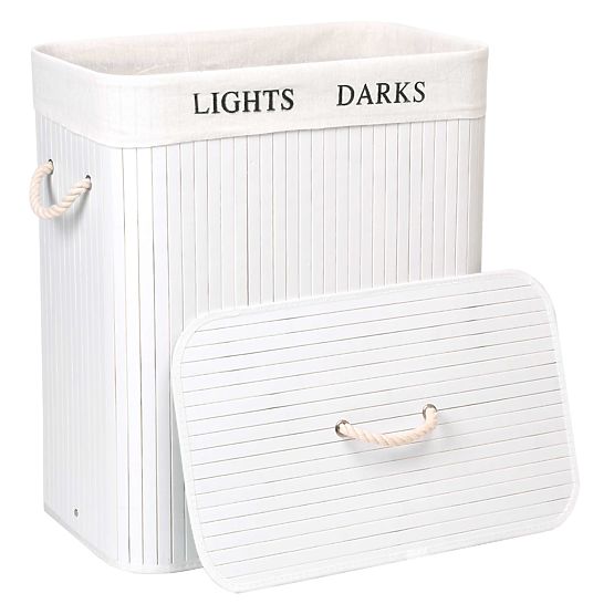 Bambusz kosár fedéllel 100L 2 rekesz fehér