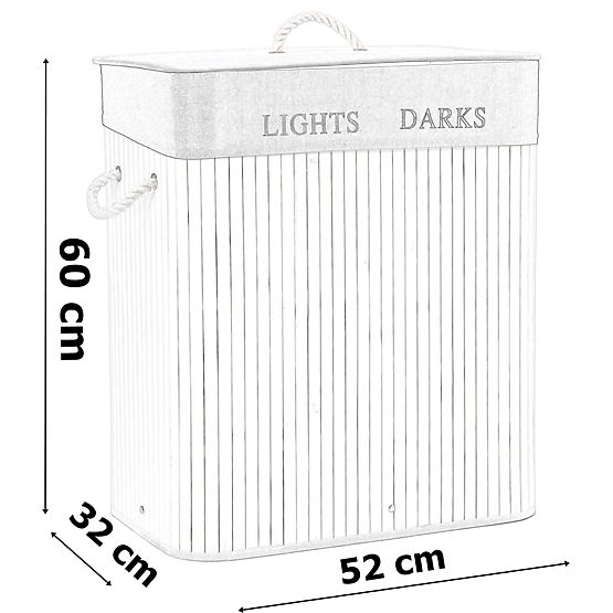 Bambusz sarok szennyeskosár fehér fedéllel