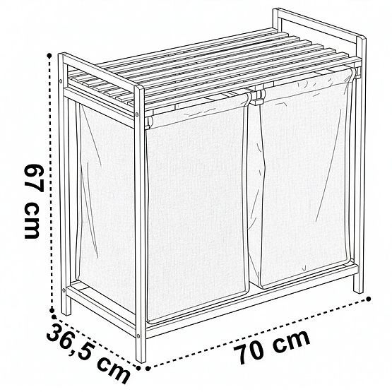 bambusz szennyes vagy játék kosár HANOI BLACK 2 rekesz DUO SZÍN