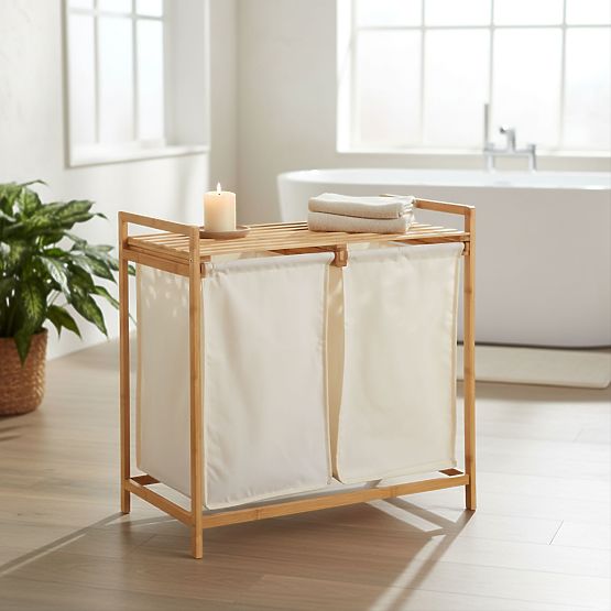 Bambusz szennyes- vagy játékkosár HANOI 2 rekesszel