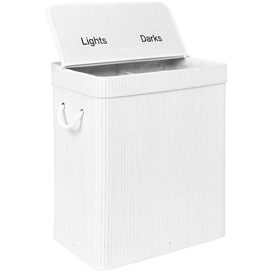 Bambusz szennyeskosár fedéllel 100L fehér