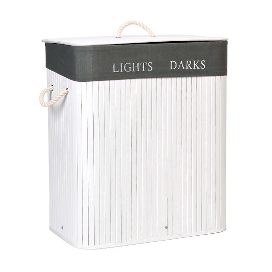 Bambusz szennyestartó 2 rekeszes fehér-szürke