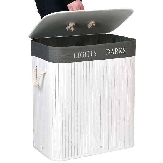 Bambusz szennyestartó 2 rekeszes fehér-szürke