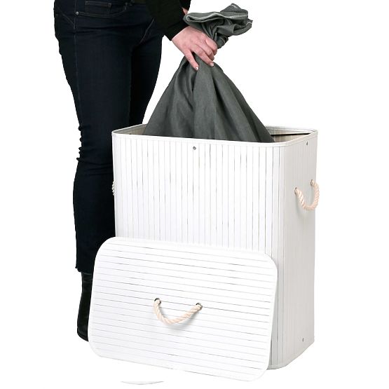 Bambusz szennyestartó 2 rekeszes fehér-szürke