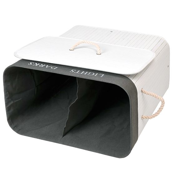 Bambusz szennyestartó 2 rekeszes fehér-szürke