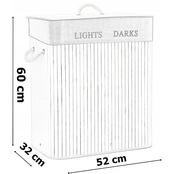 Bambusz szennyestartó 2 rekeszes fehér-szürke