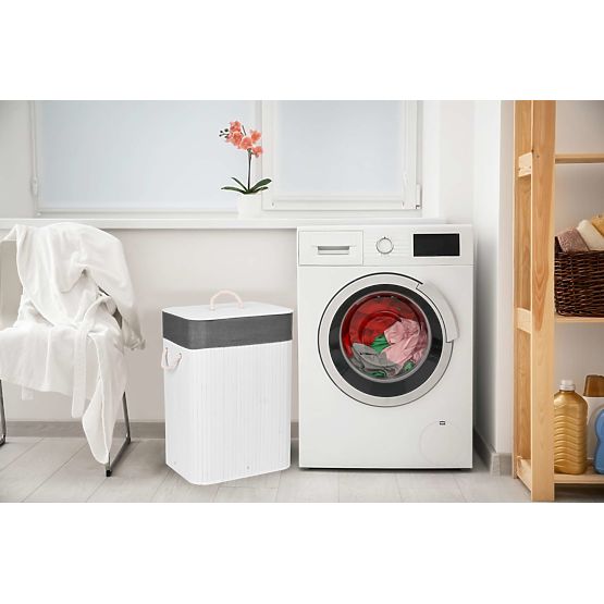 Bambusz szennyestartó fedéllel 80L fehér-szürke