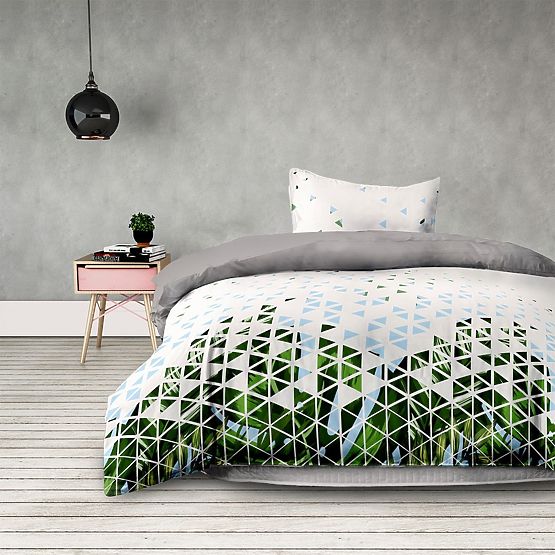 BASIC ágynemű zöld színben, nyomtatott növényi motívummal, modern stílusban, 155x220*2+80x80*2 Ameli