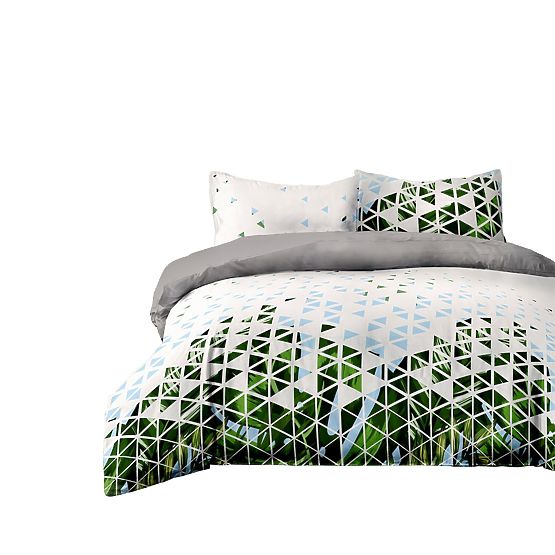 BASIC ágynemű zöld színben, nyomtatott növényi motívummal, modern stílusban, 155x220*2+80x80*2 Ameli
