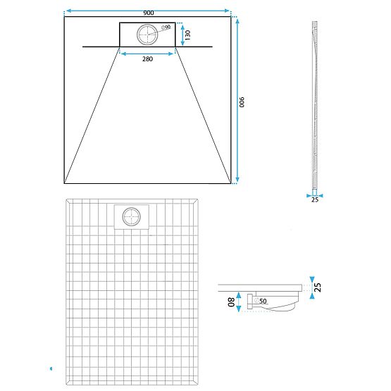 Bazalt Black zuhanytálca 90x90