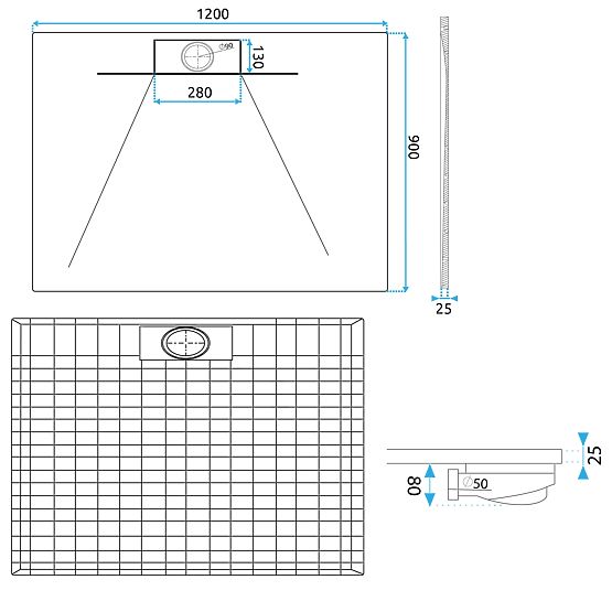 Bazalt Long Black zuhanytálca 90x120