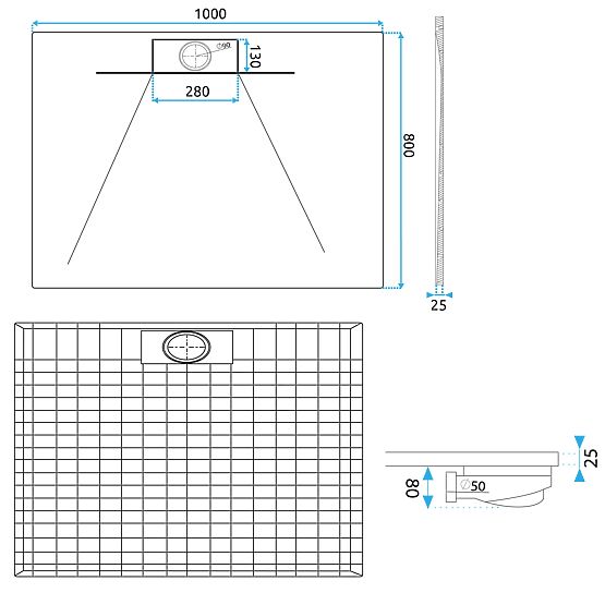Bazalt Long White zuhanytálca 80x100