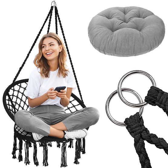 Boho függőszék párnával fekete 490129A