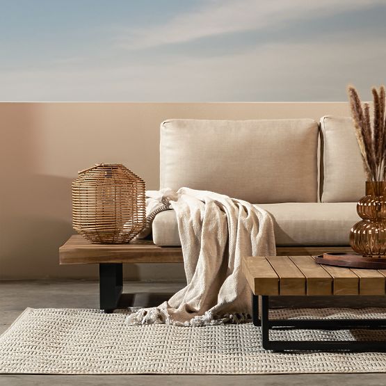 Borgo kerti sarokkanapé asztallal, FSC akácfa, teak megjelenés, bézs