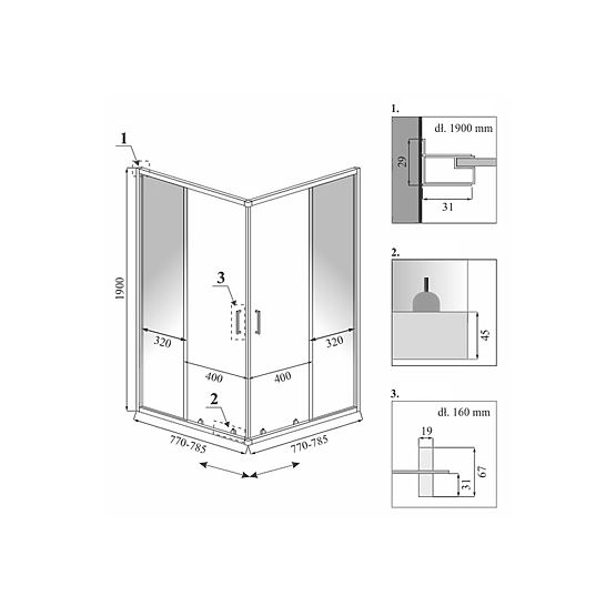 CALANI VITO 80x80 FEKETE ZUHANYKABIN