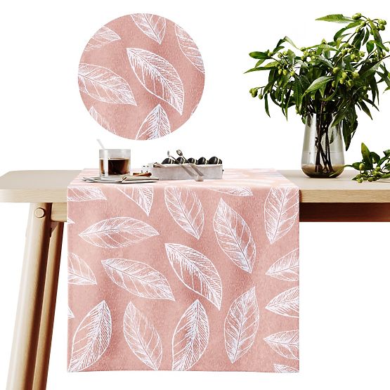CALM asztalterítő púderrózsaszín nyomtatott növényi motívummal klasszikus stílus 40x140 ameliahome