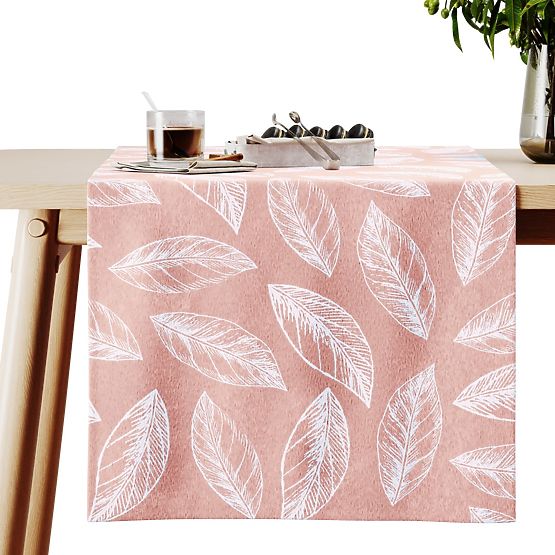 CALM asztalterítő púderrózsaszín nyomtatott növényi motívummal klasszikus stílus 40x140 ameliahome