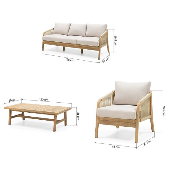 Castello kerti bútorkészlet, fonott, FSC akácfa, teak megjelenés, bézs