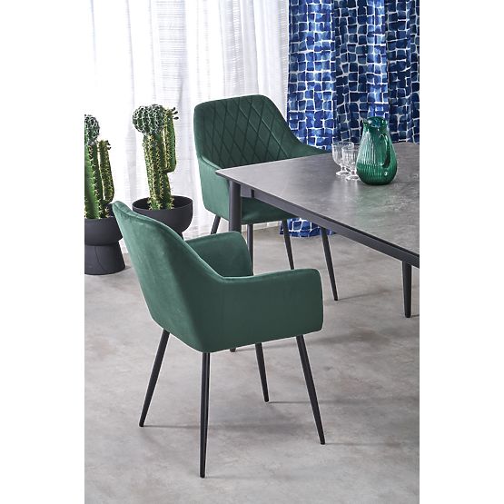 CHARLES kihúzható asztal, lap - szürke márvány, lábak - fekete