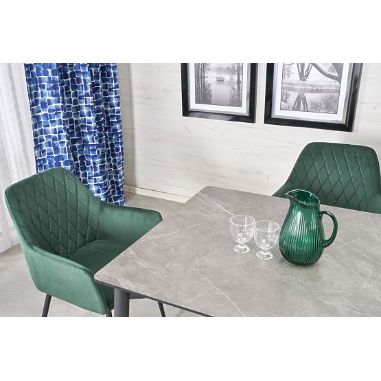 CHARLES kihúzható asztal, lap - szürke márvány, lábak - fekete