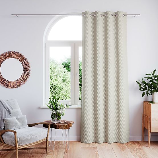 CLEAR függöny cappuccino színben, nyomtatott boho stílusú mintával, klasszikus ezüst fém karikákkal