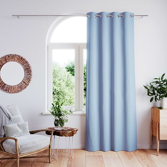 CLEAR sötétkék színű függöny nyomtatott boho stílusú klasszikus ezüst fém karikákkal