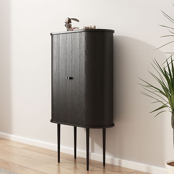 Clemente magas komód lamellákkal, fekete