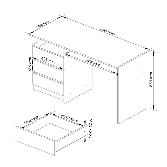 CLP ÍRÓASZTAL 135cm PK FEHÉR / SZÜRKE
