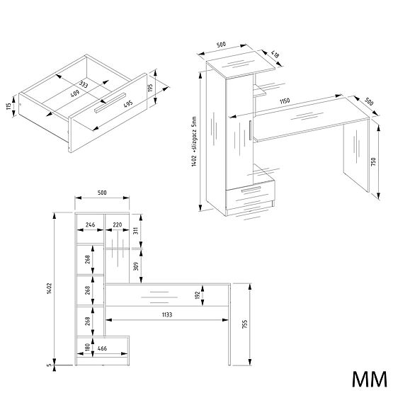COSMO ÍRÓASZTAL + POLC KÉSZLET ARTISAN TÖLGY