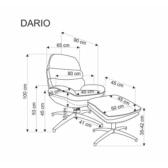 DARIO relaxációs fotel lábtartóval és hintázó funkcióval, szürke (1p=1db)