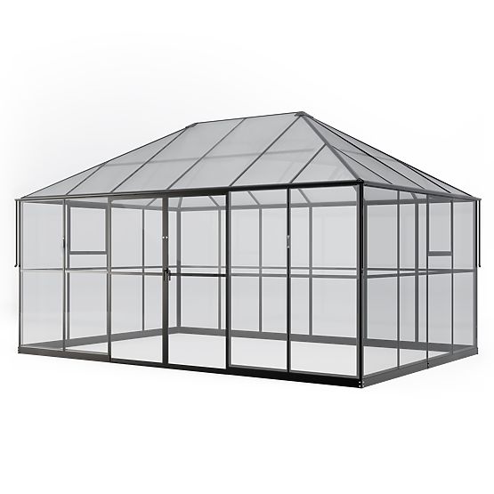 EcoGlass Gazebo Standard Kerti Üvegház Alappal 12 m² Edzett Üveg 4 mm, Polikarbonát 6 mm