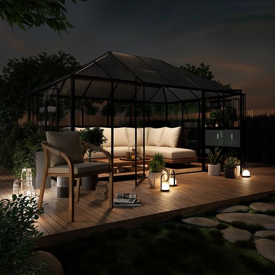 EcoGlass Gazebo Standard Kerti Üvegház Alappal 12 m² Edzett Üveg 4 mm, Polikarbonát 6 mm