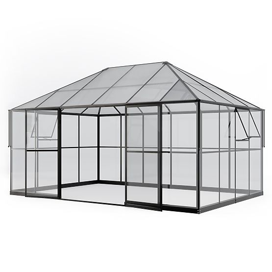 EcoGlass Gazebo Standard Kerti Üvegház Alappal 12 m² Edzett Üveg 4 mm, Polikarbonát 6 mm