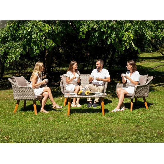 Elegáns kerti szett technorattanból (2 x kényelmes fotel, kanapé + asztal) LARGO szürke, nem egysége